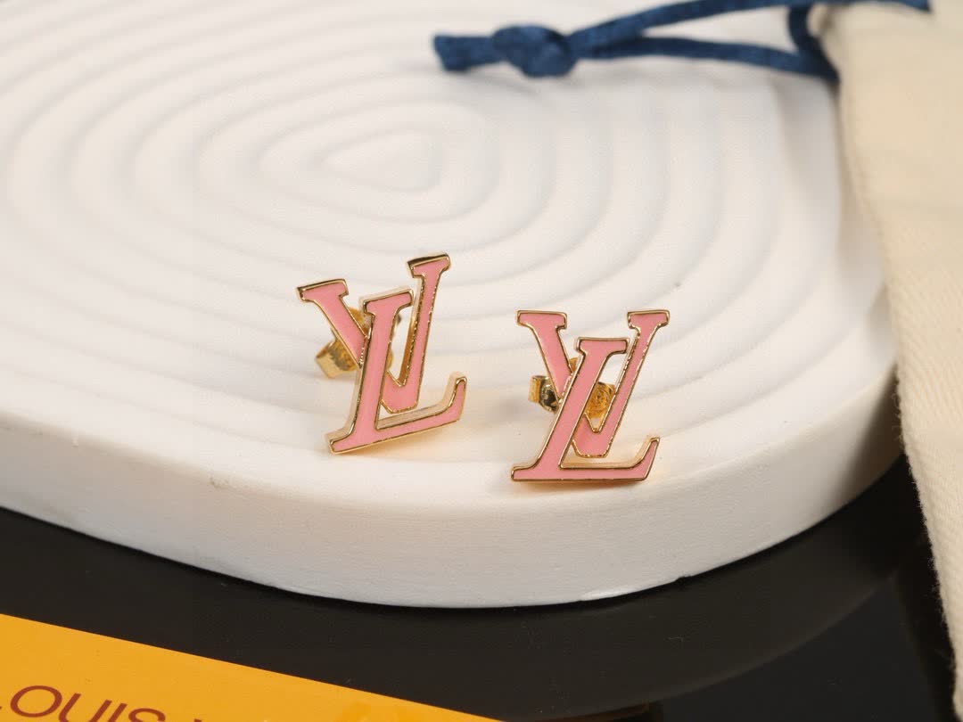 Louis Vuitton Pink 'LV' Logo Stud Earrings Louis Vuitton Pink 'LV' Logo Stud Earrings